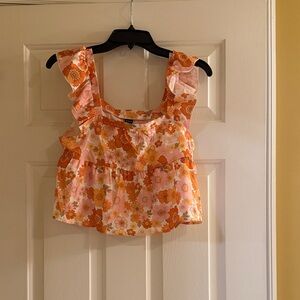 SHEIN Floral Ruffle Blouse - Orange and Pink